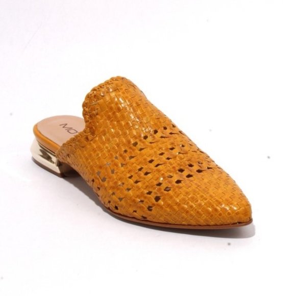 ITALIAN Yellow Woven Leather Pointed Toe Flat Mule - Picture 1 of 8